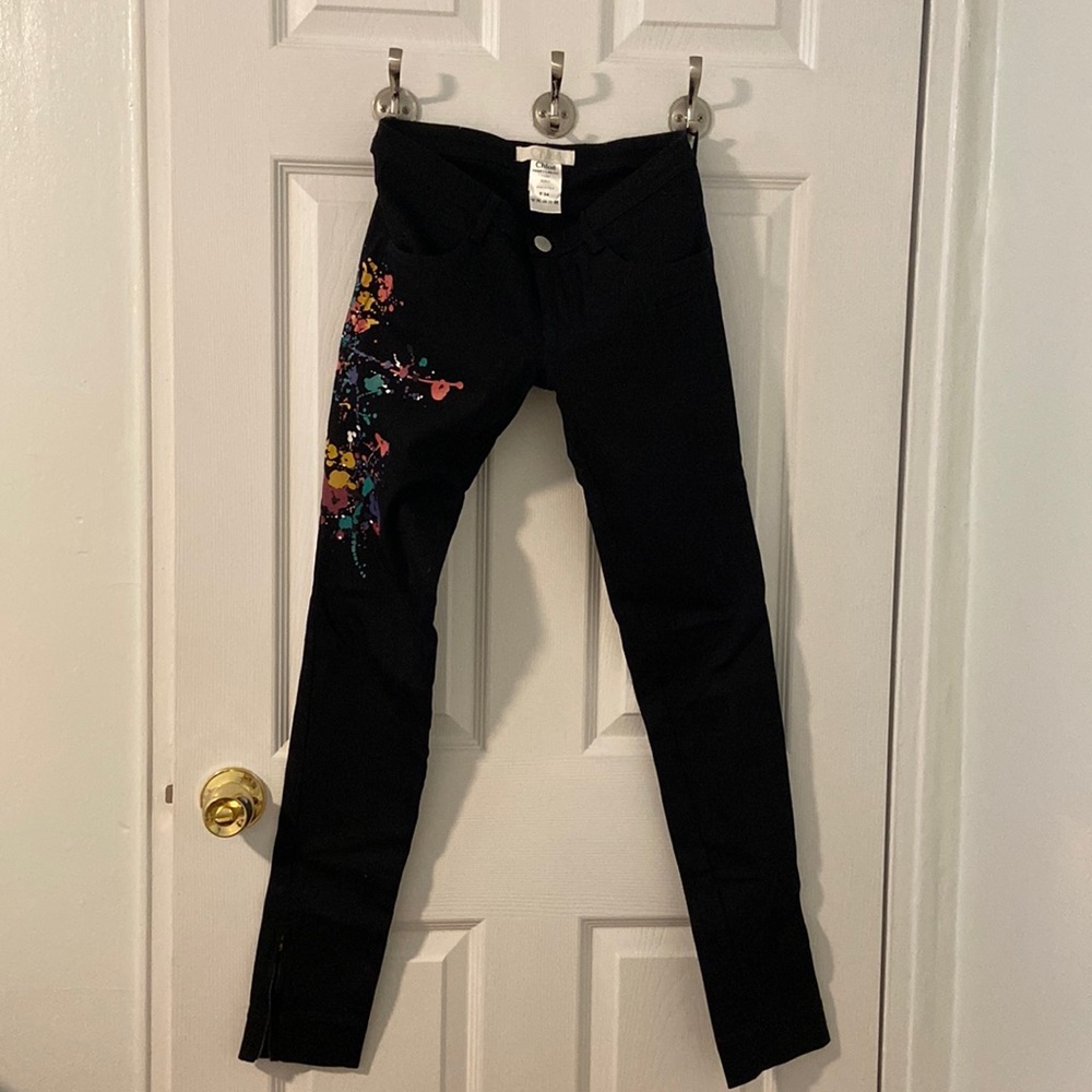 Chloe,  paint splatter black jeans, sz 34